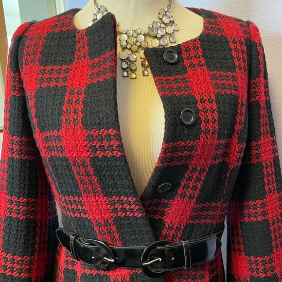 Anne Taylor LOFT Jackets & Blazers - Red and black plaid 3/4 length coat